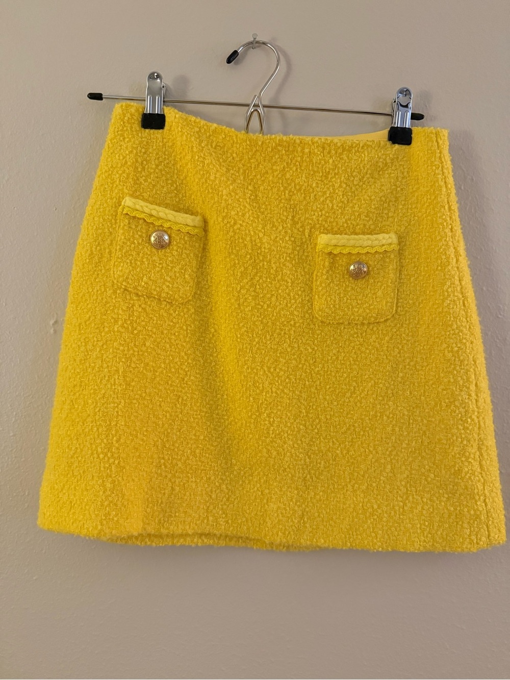 J. Crew Bright Yellow Bouclé Mini Skirt with Front Pockets